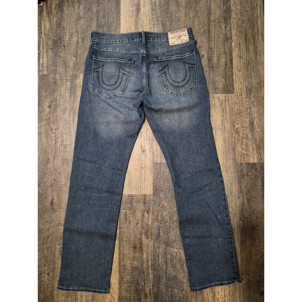 True Religion Ricky Relaxed Straight Jeans Medium Wash Men's 34x32 Blue Denim